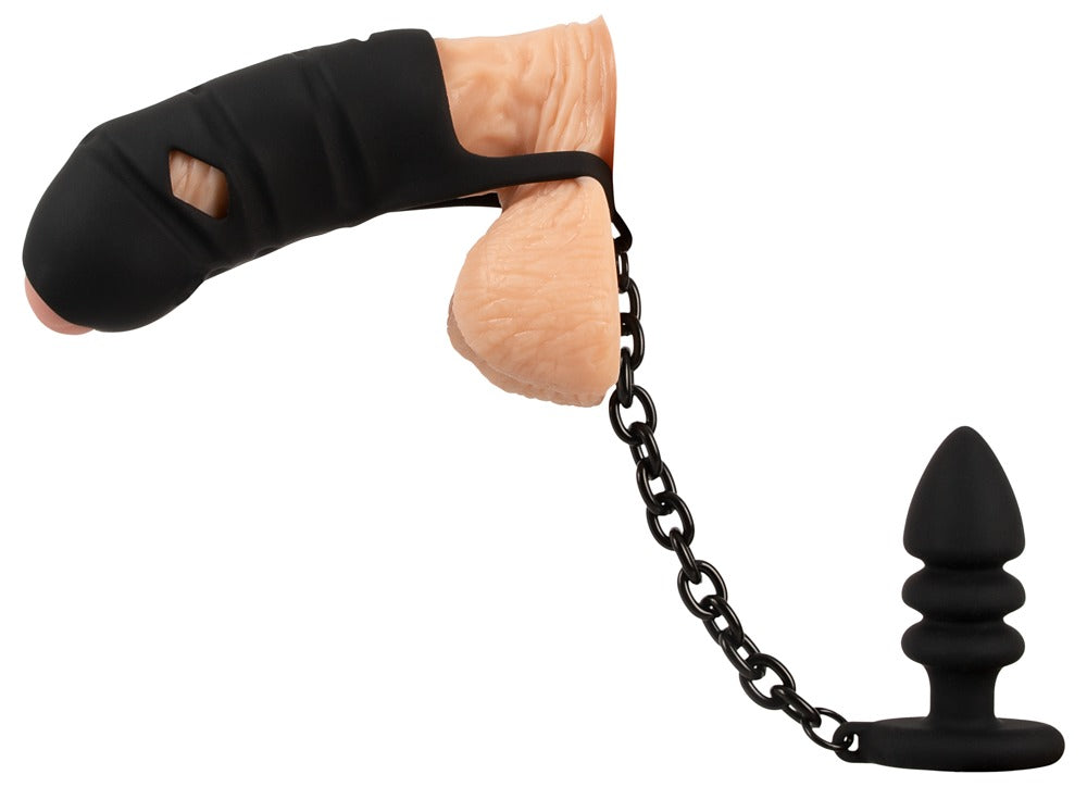 Black Velvets Cock Cage with Butt Plug