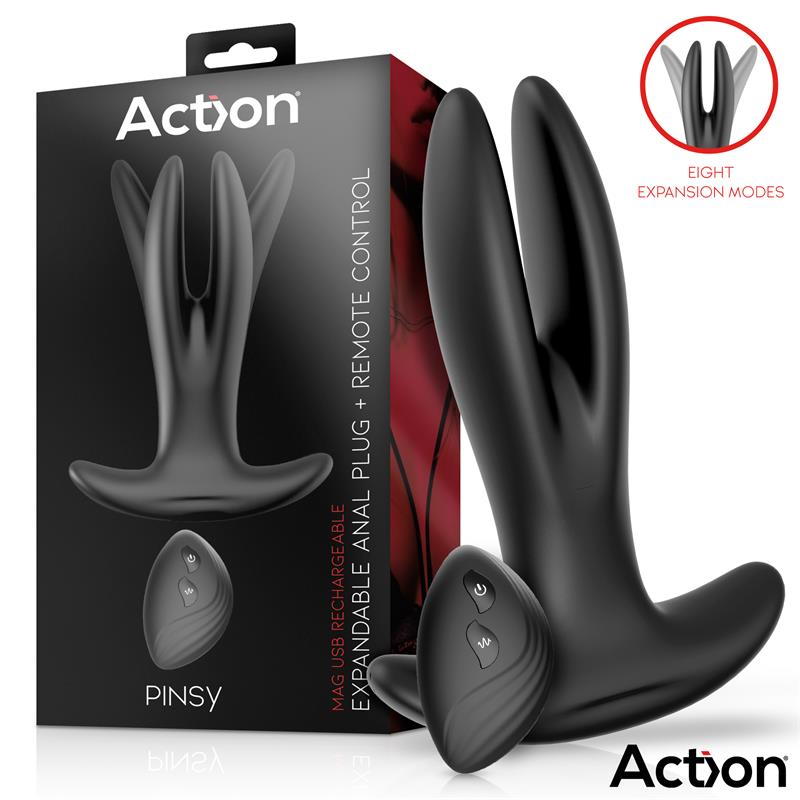 Action Pinsy Expandable Butt Plug With Remote Control toy with remote and box