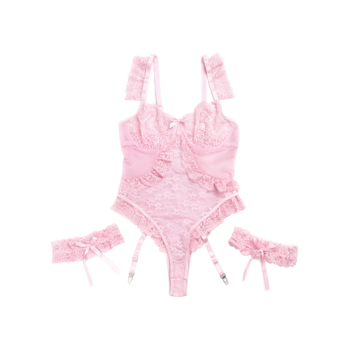 Loveangels Frilly Pink Bodysuit With Thigh Rings