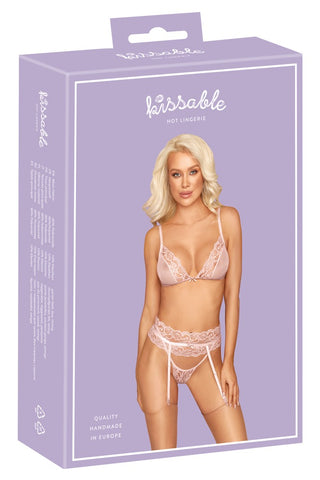 Kissable Lace Bra and Panty Set with Garter Belt