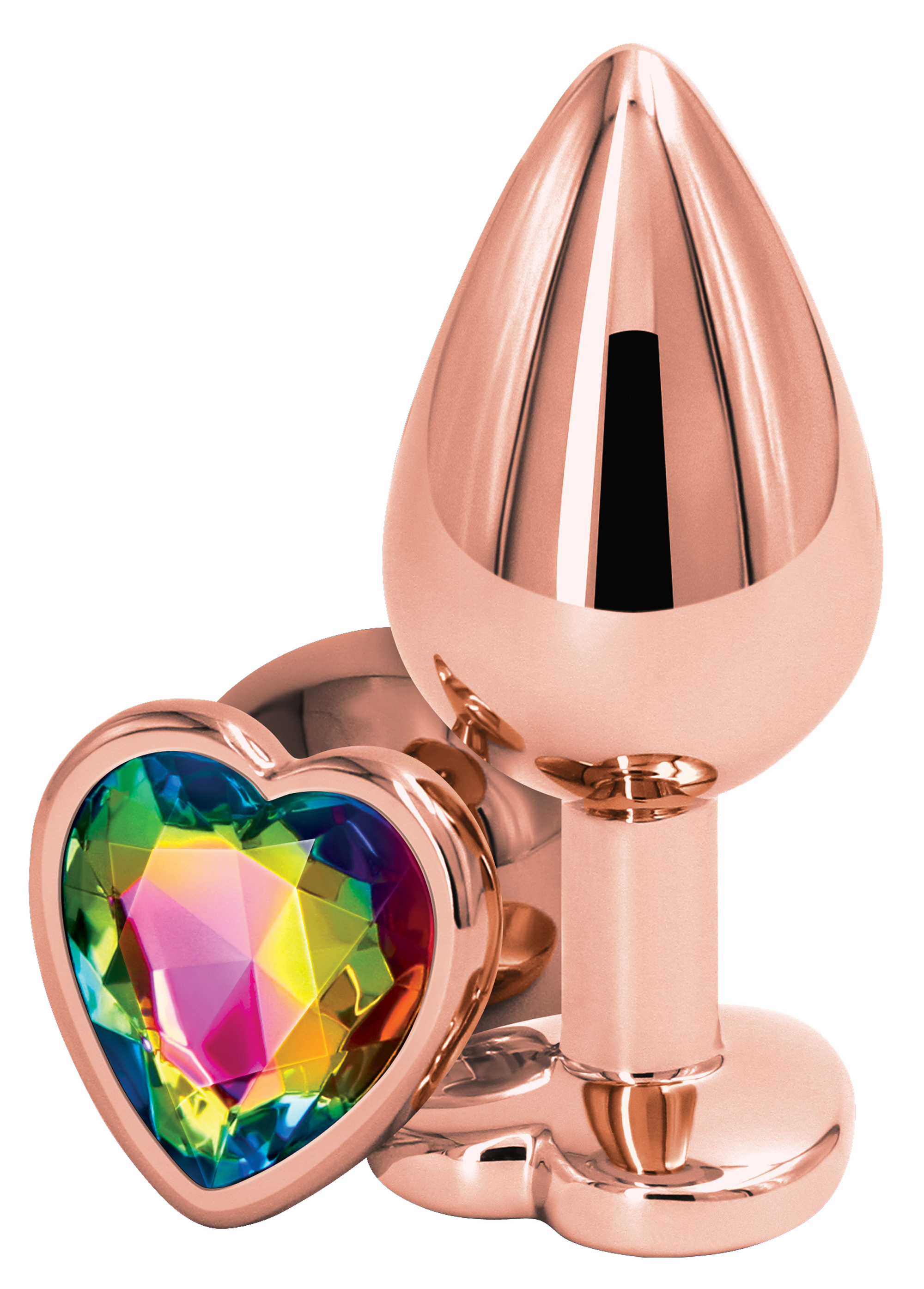 Rear Assets Rose Gold Anal Plug With Rainbow Heart