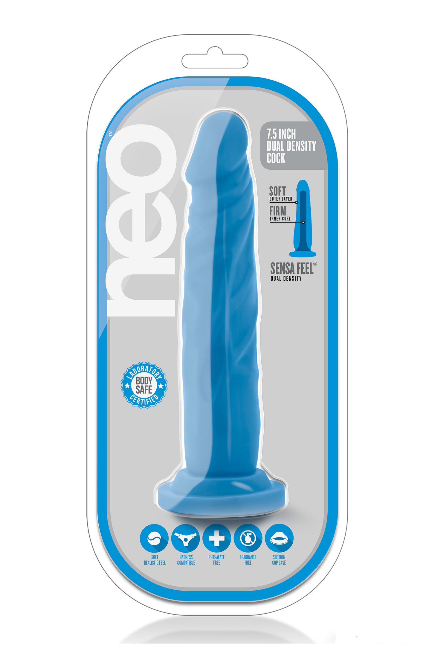 Neo 7.5 Inch Dual Density Cock Neon Blue