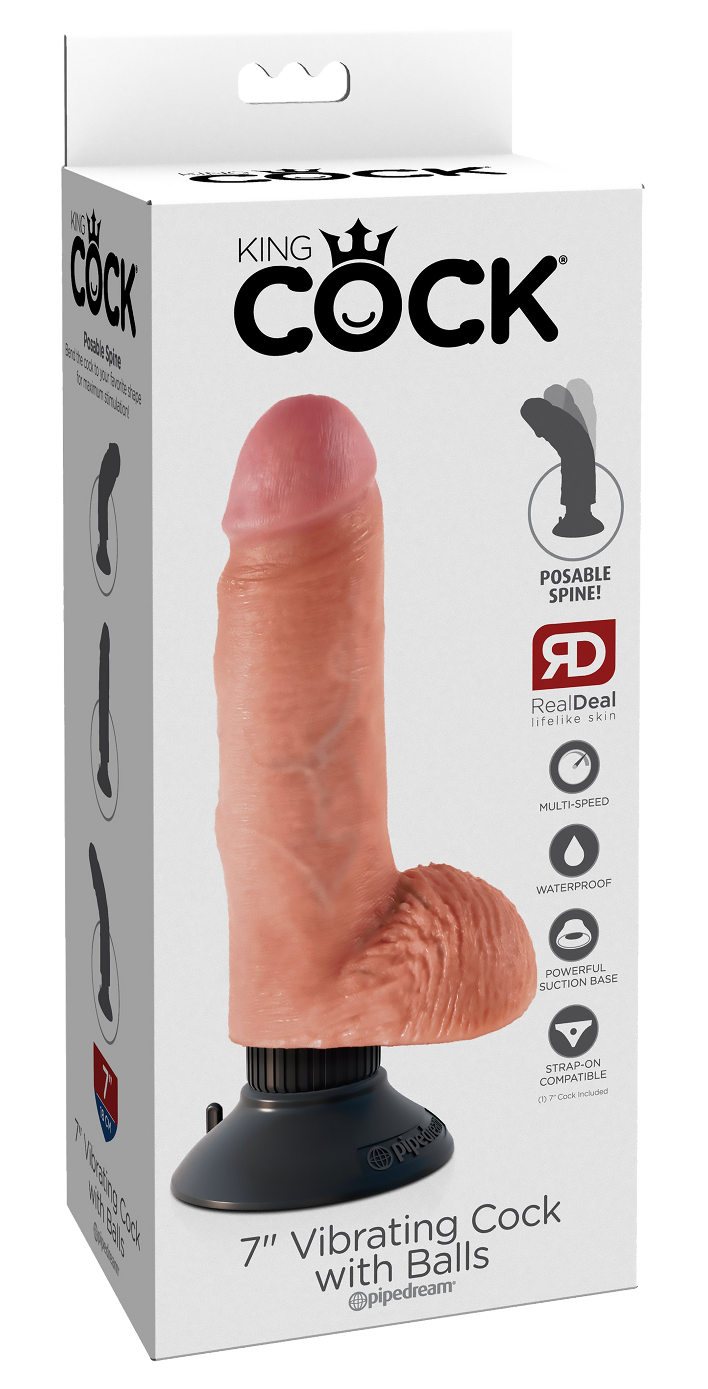 King Cock 7 Inch Vibrating Cock With Balls Light