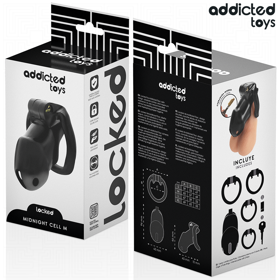 Addicted Toys Locked - Midnight Cell Penis Cage Size Medium 4.2 cm Box