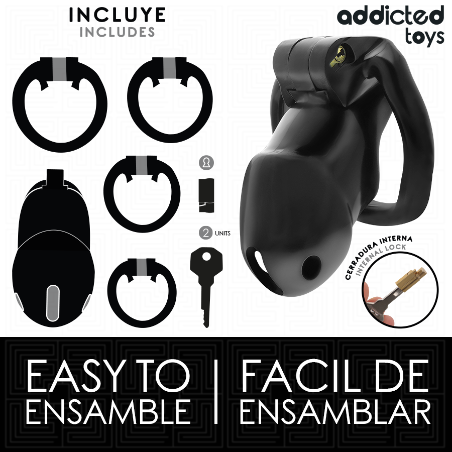Addicted Toys Locked - Midnight Cell Penis Cage Size Medium 4.2 cm Size Chart Description