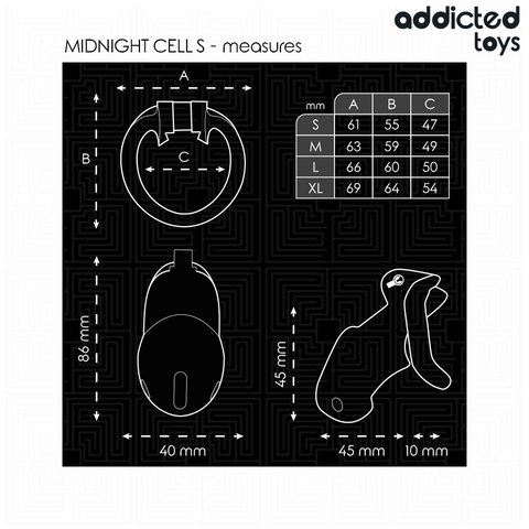 Addicted Toys Locked - Midnight Cell Penis Cage Size Small 4.8 cm Size Chart