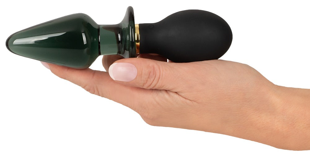Anos Double Ended Glass Butt Plug with Vibration in hand