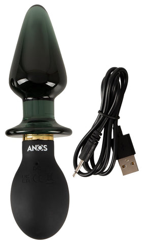 Anos Double Ended Glass Butt Plug with Vibration with charger cable