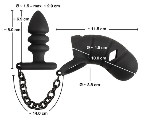 Black Velvets Cock Cage with Butt Plug sizes