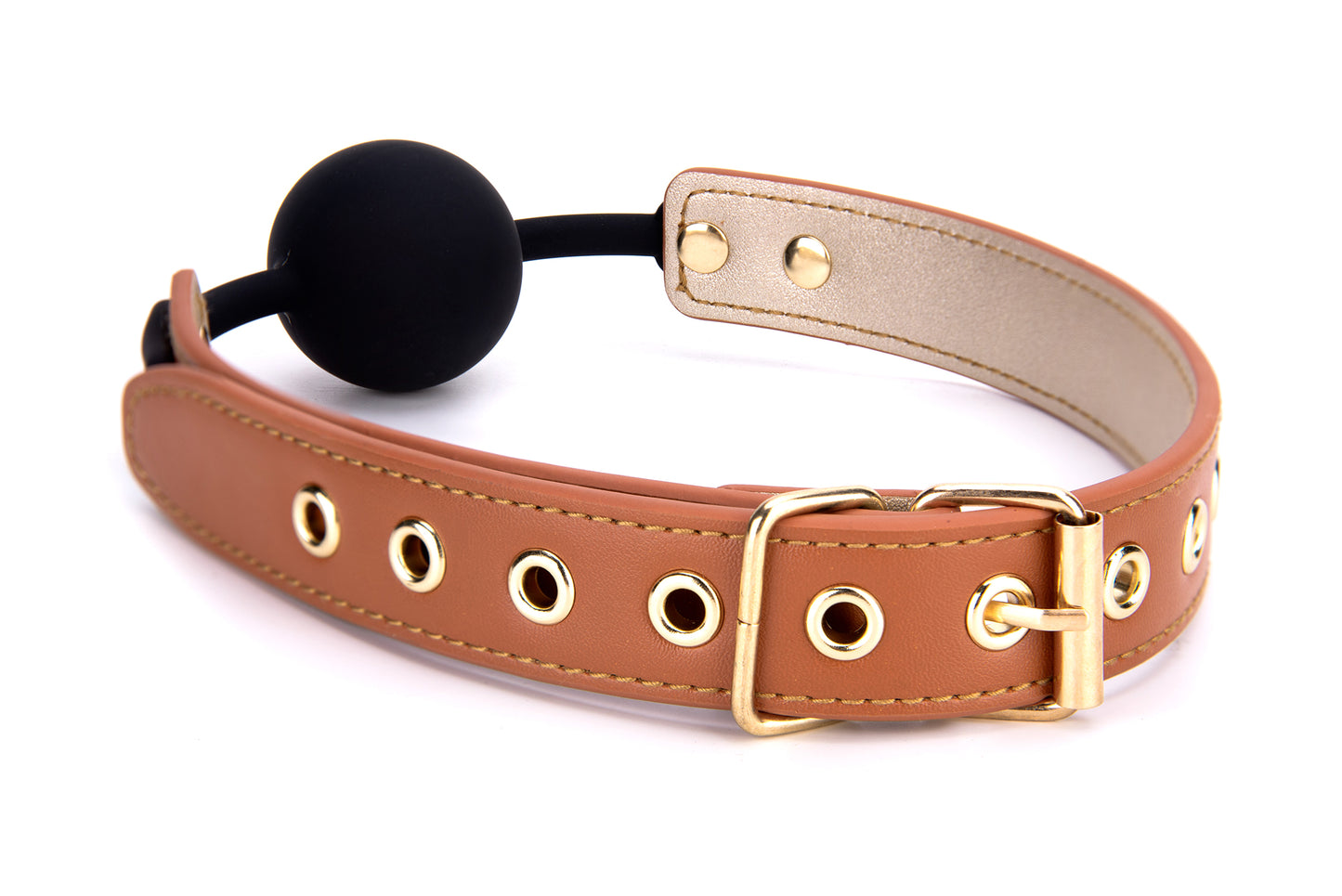 Blaze Elite Cognac Vegan Leather Ball Gag buckle detail