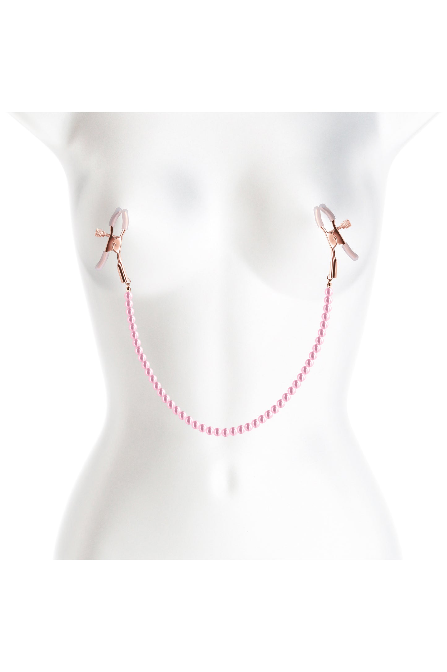 Bound Nipple Clamps With Pink Pearl Chain in use
