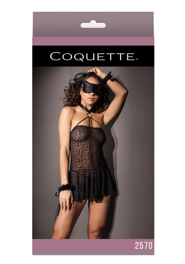 Coquette Leopard Print Babydoll With Blindfold And Cuffs box