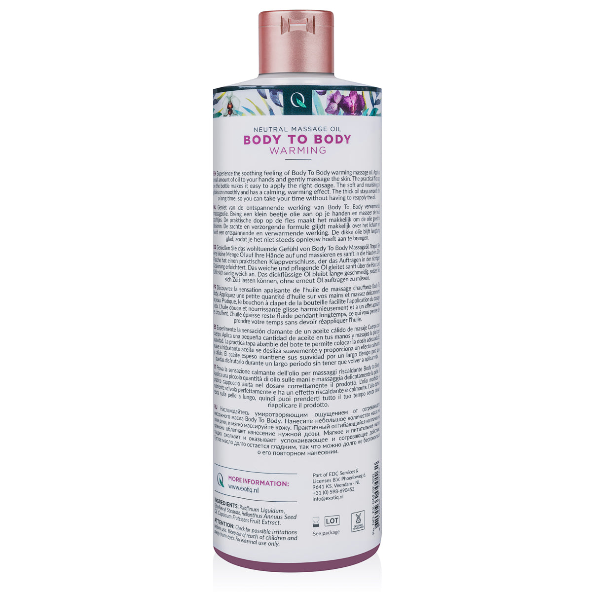 Exotiq Body To Body Warming Massage Oil back of bottle