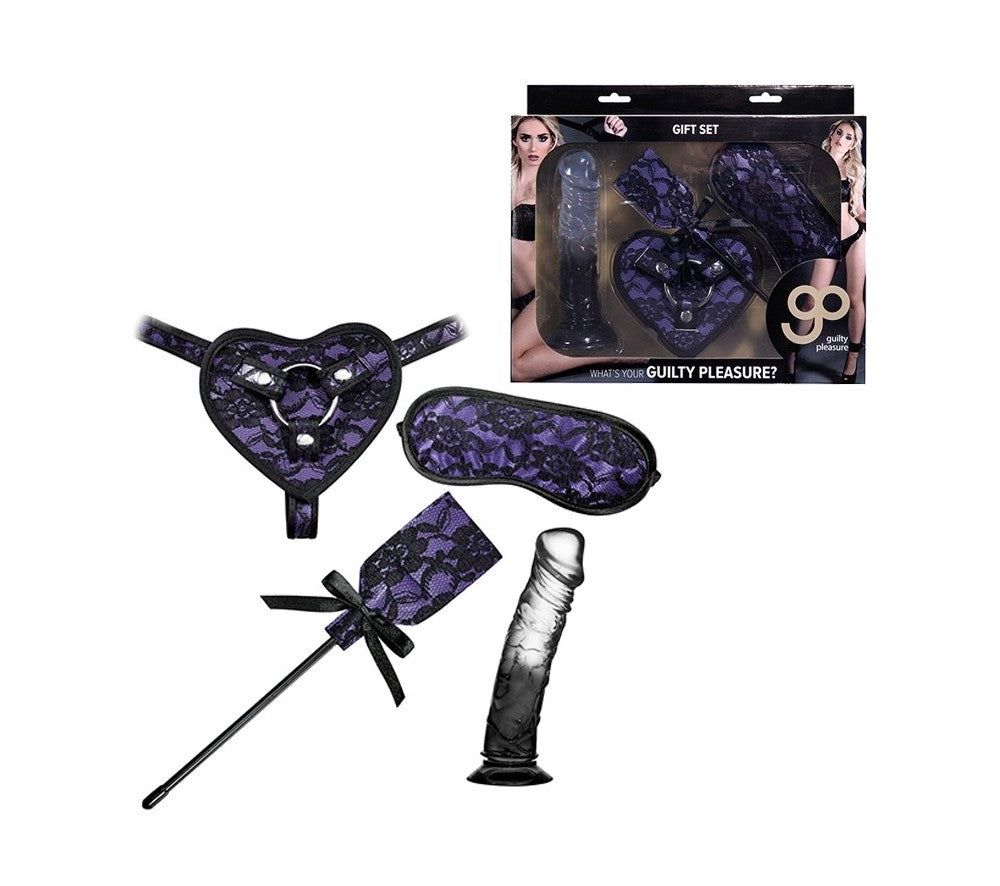 Guilty Pleasure Solid 7 Inch Strap On Gift Set purple with box
