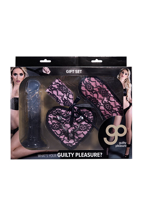 Guilty Pleasure Solid 7 Inch Strap On Gift Set pink box