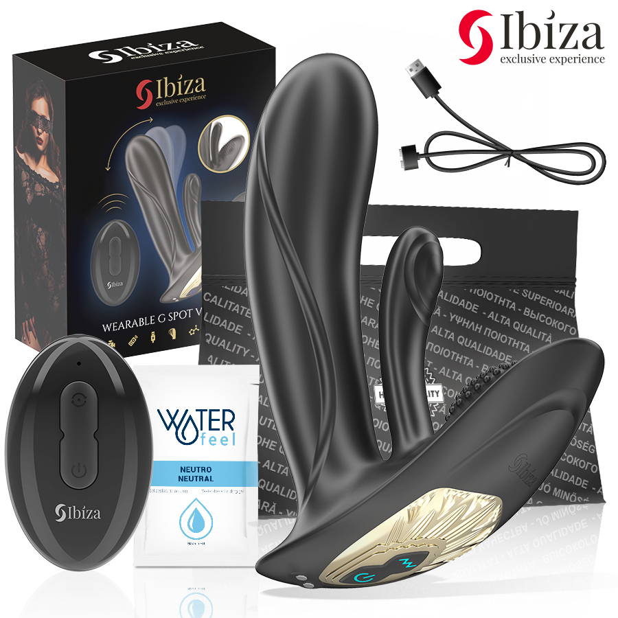 Ibiza Wearable G-Spot Vibrator with box, remote, charger, bag and lube sample