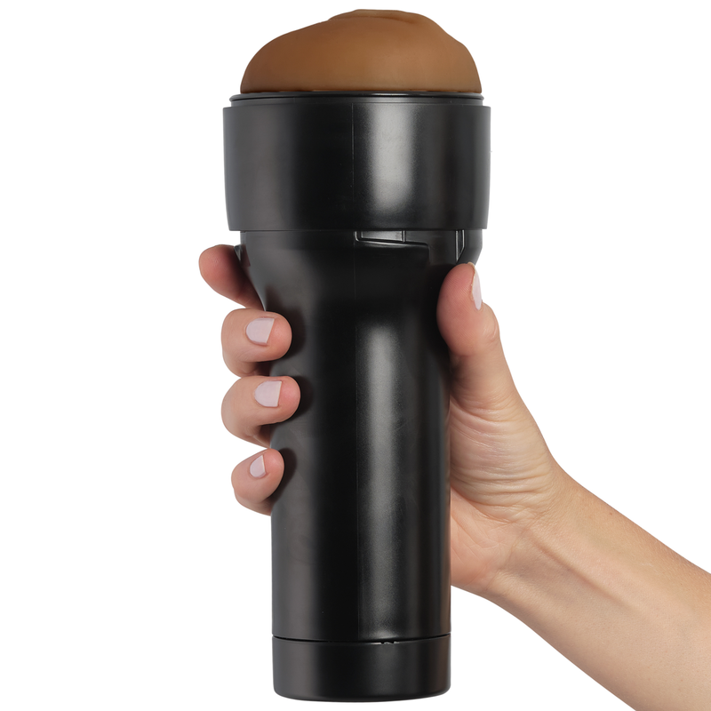 Kiiroo Medium Brown Feel Stroker in hand
