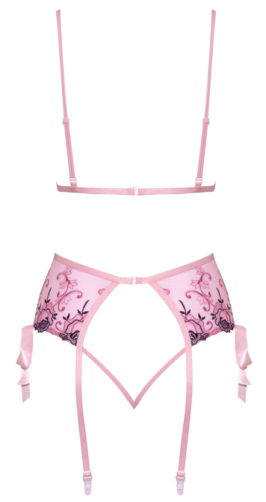 Kissable Floral Embroidery with Bows 3pc Lingerie Set back