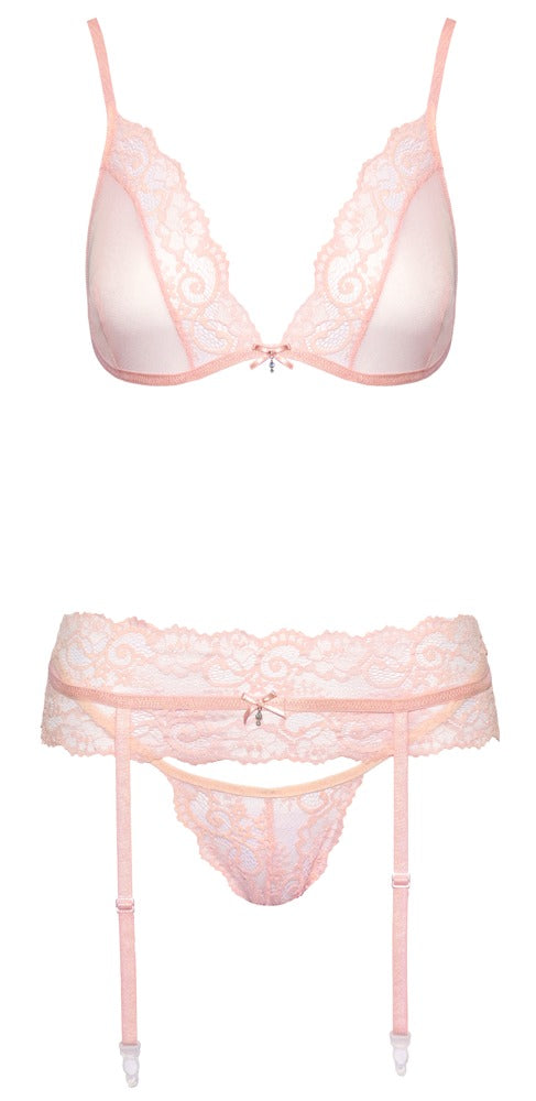 Kissable Lace Bra and Panty Set with Garter Belt Clear