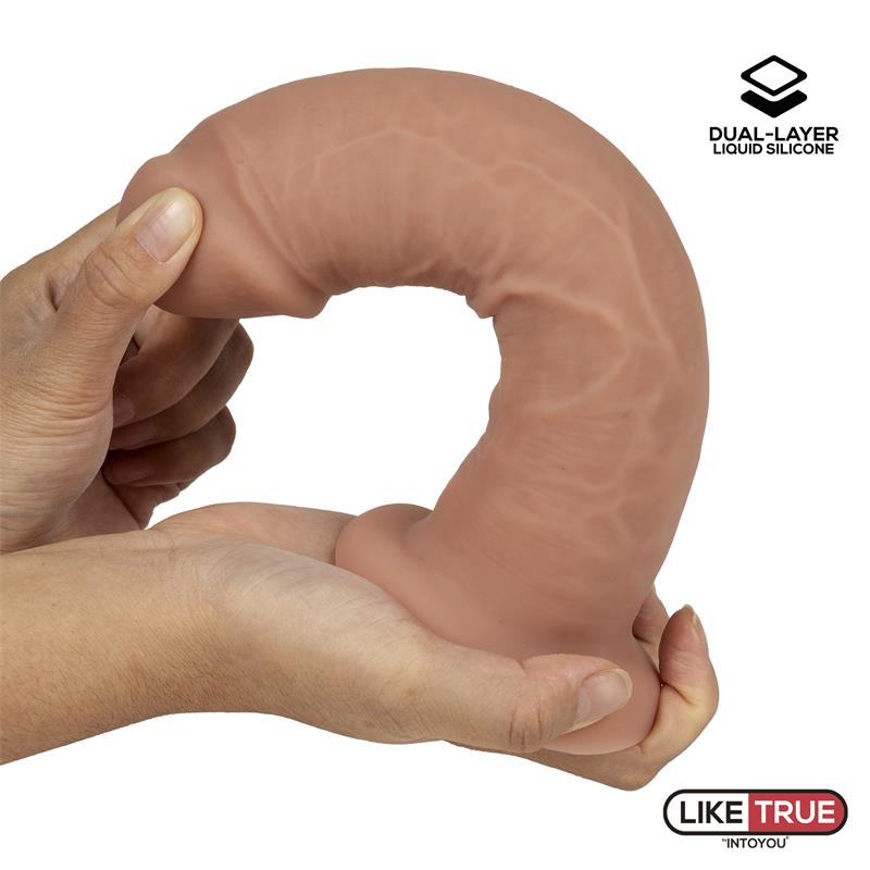 LIKE TRUE Realistic Dildo Liquid Silicone Dual Layer 8.25" Bend