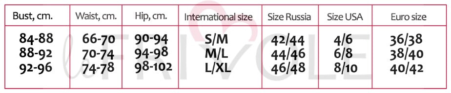 Le Frivole size chart