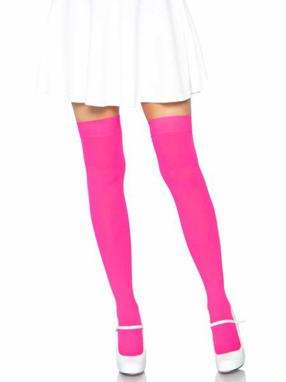 Leg Avenue Neon Pink Thigh High white skirt