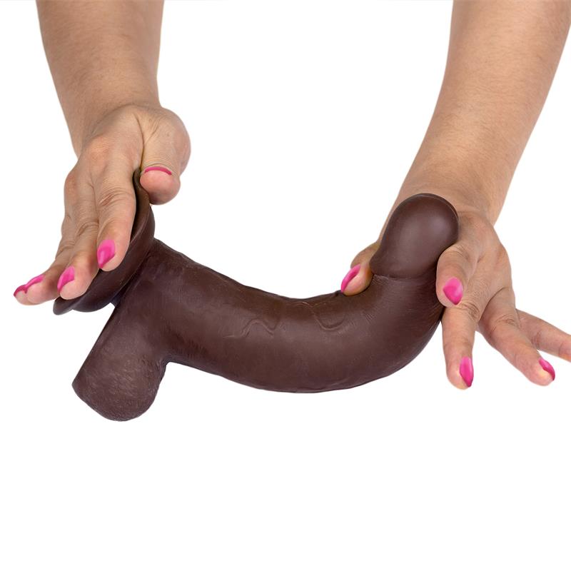 Like True Slidy Dual Layer 8 Inch Dildo bent in hands