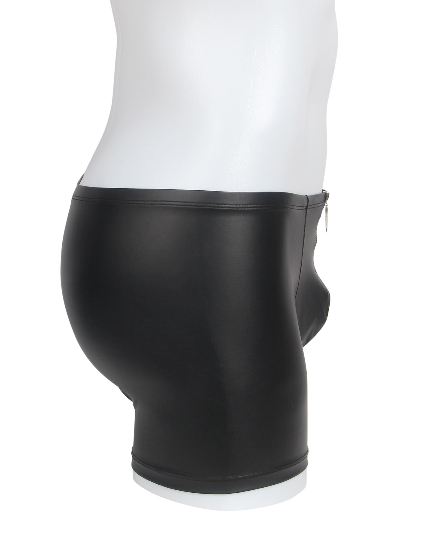 Loveangel's PU Men's Short With Zip side on mannequin