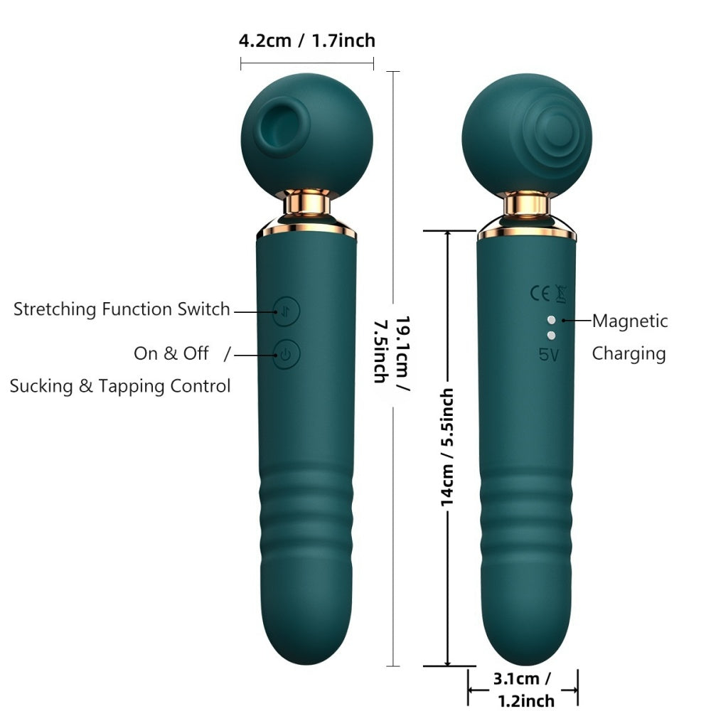 Loveangels 3 in 1 Double Sided Wand With Vibration, Suction And Thrusting Sizing