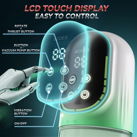 Loveangels 5 Function Masturbator With Vibration, Thrusting, Rotating, Sucking And Tongue LCD Touch Display