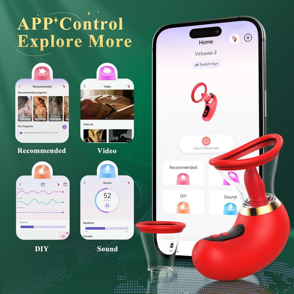 Loveangels App Control LCD Vibrating, Sucking And Licking Pump Attachment App