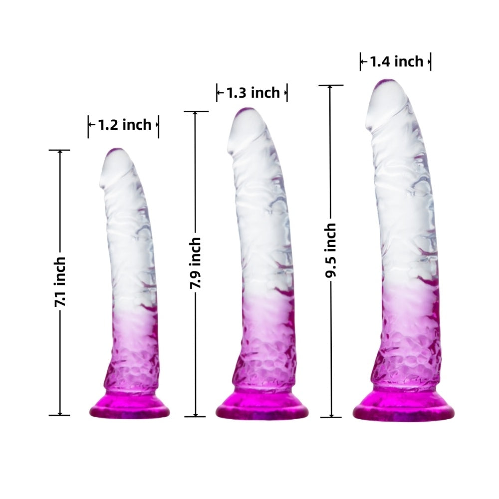 Loveangels Clear And Purple Training Dildo 3pk Sizing