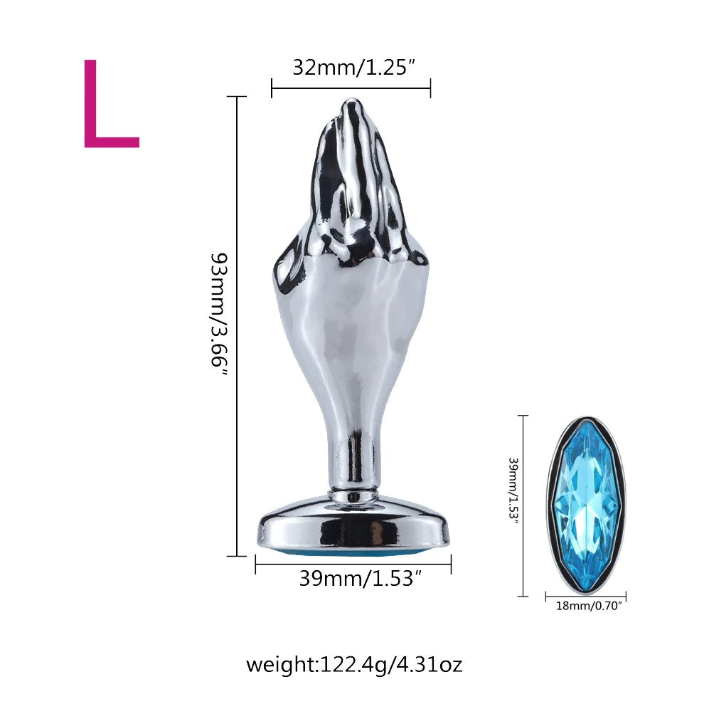 Loveangels Handy Stainless Steel Butt Plug With Blue Gem large