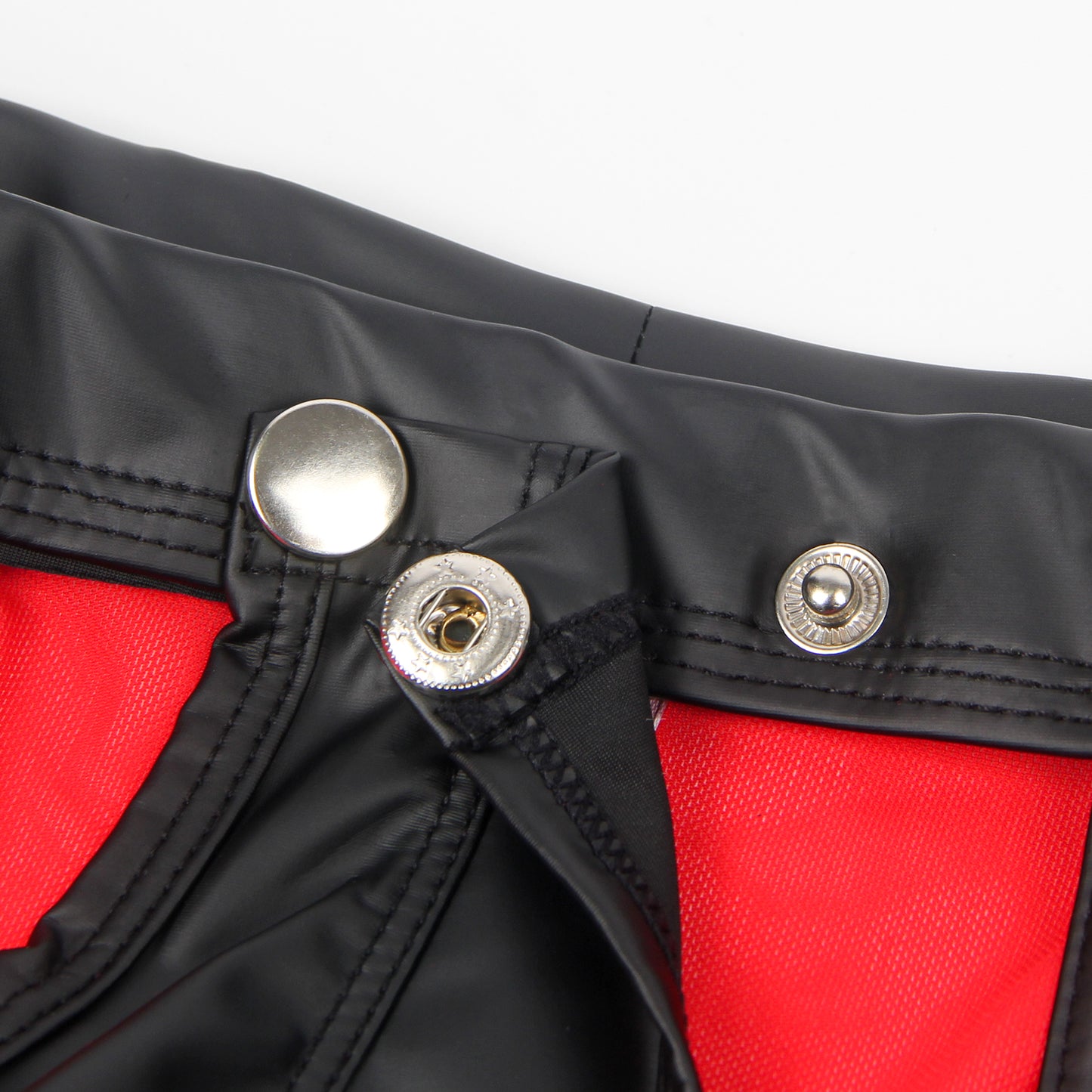 Loveangels Men's Mesh Trunks With Openable Pouch red and black snap details