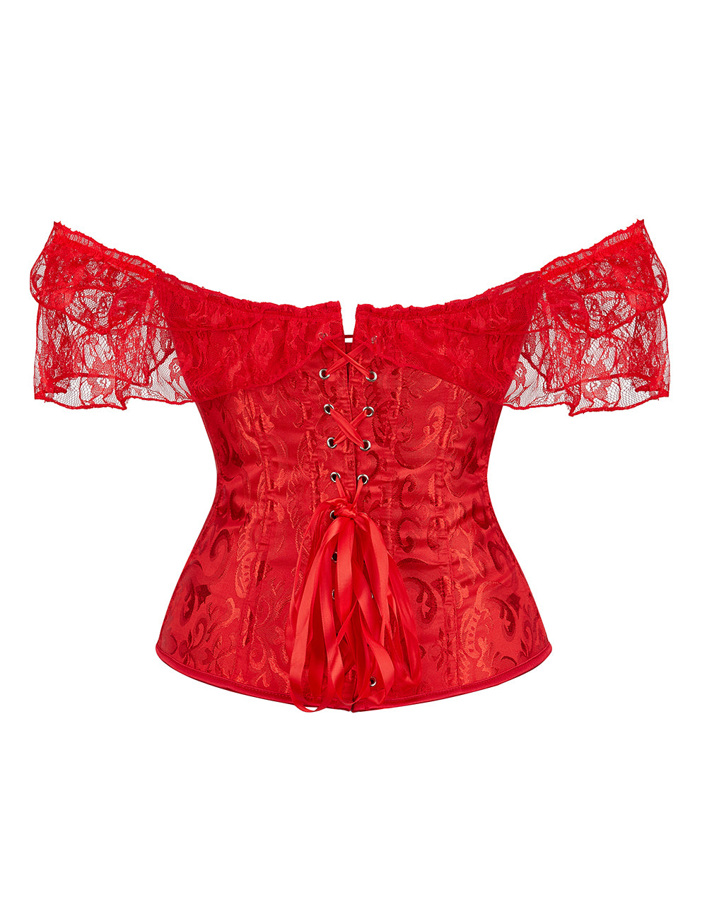 Loveangels Off Shoulder Plastic Bones Lace Corsets with Panties back