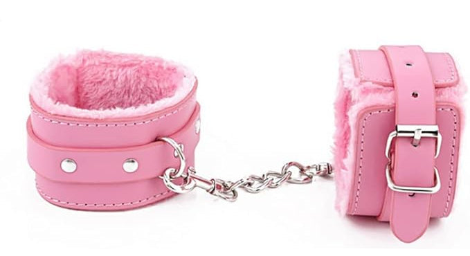 Loveangels Pure Pink Fur Lined Ankle Cuffs buckles with chain