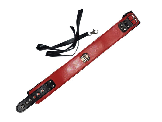Loveangels Red And Black Fur Lined Collar With Lead open flat