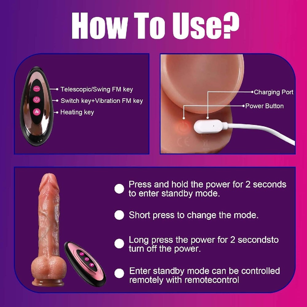 Loveangels Remote Control 8.7" Dildo With Vibration, Thrusting, Rotation And Heating charging and remote