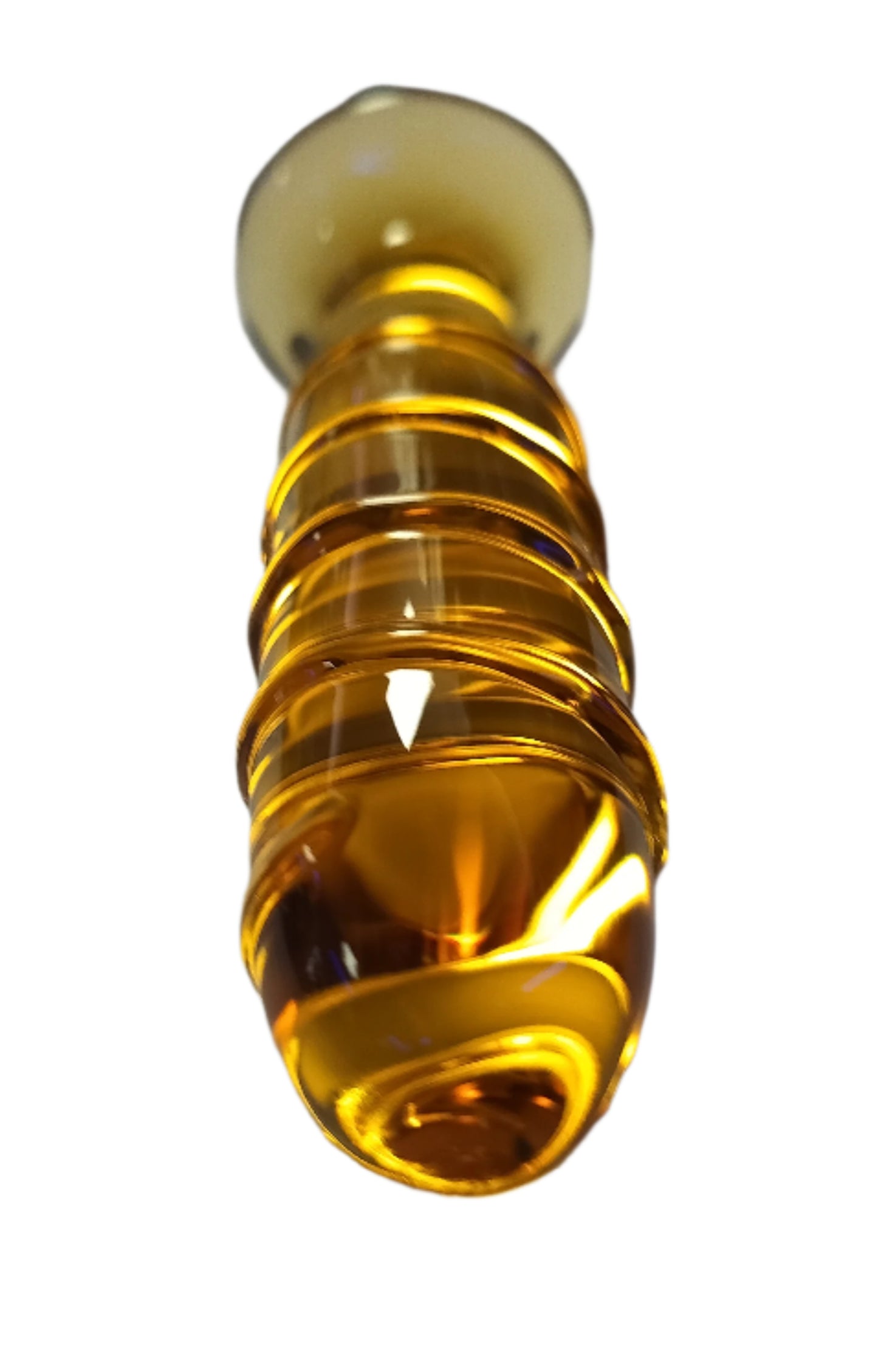 Loveangels Tempered Glass Bulbed Ribbed Yellow 5.5 Inch Dildo tip
