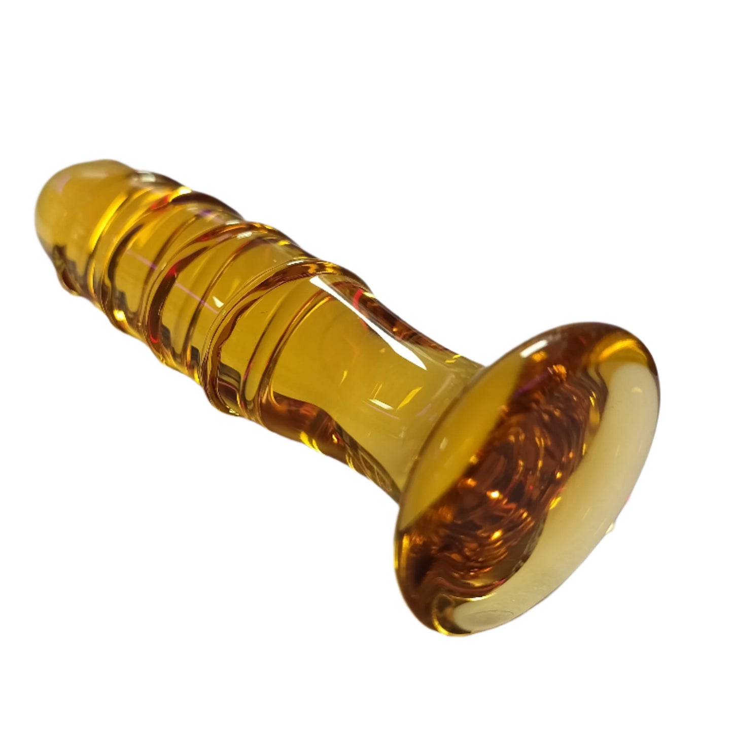 Loveangels Tempered Glass Bulbed Ribbed Yellow 5.5 Inch Dildo base