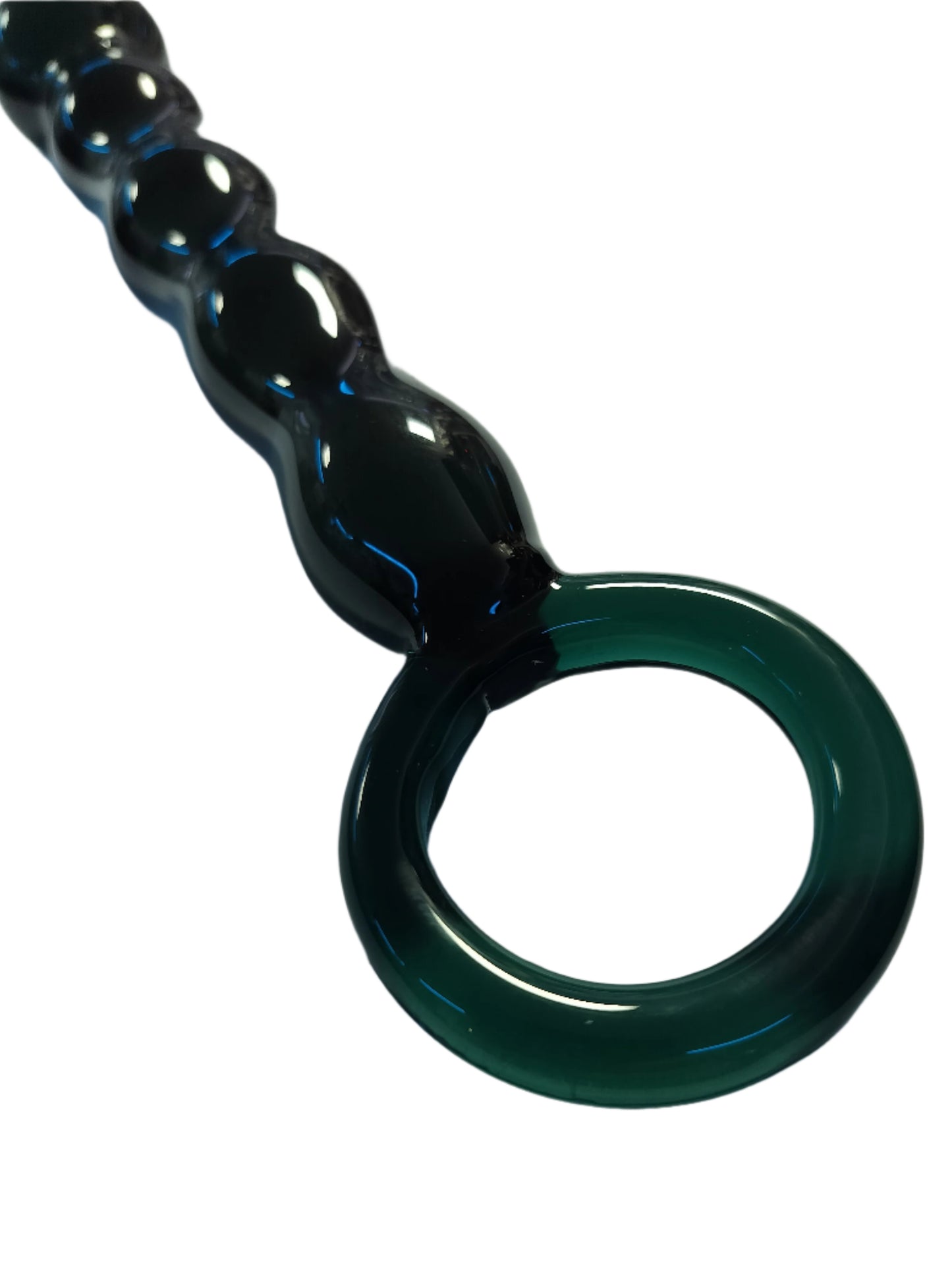 Loveangels Tempered Glass Green Smoke Anal Bead With Handle closeup