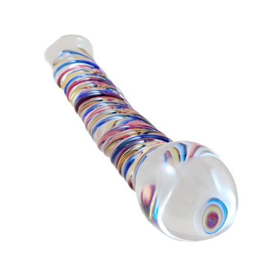 Loveangels Tempered Glass Multi Coloured Spiral 7.5 Inch Dildo tip