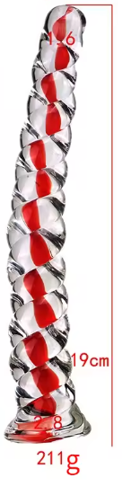 Loveangels Tempered Glass Red Spiral 7Inch Dildo size
