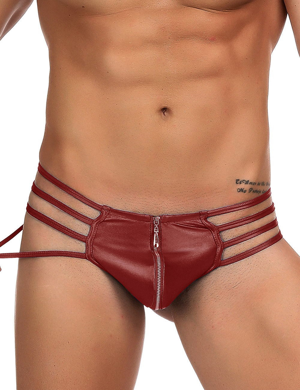 Loveangels Wet Look Strappy Zipper Thong wine front