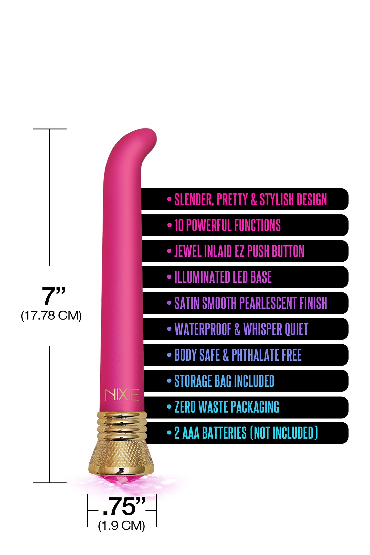 Nixie Jewel Satin G-Spot Vibe size and features