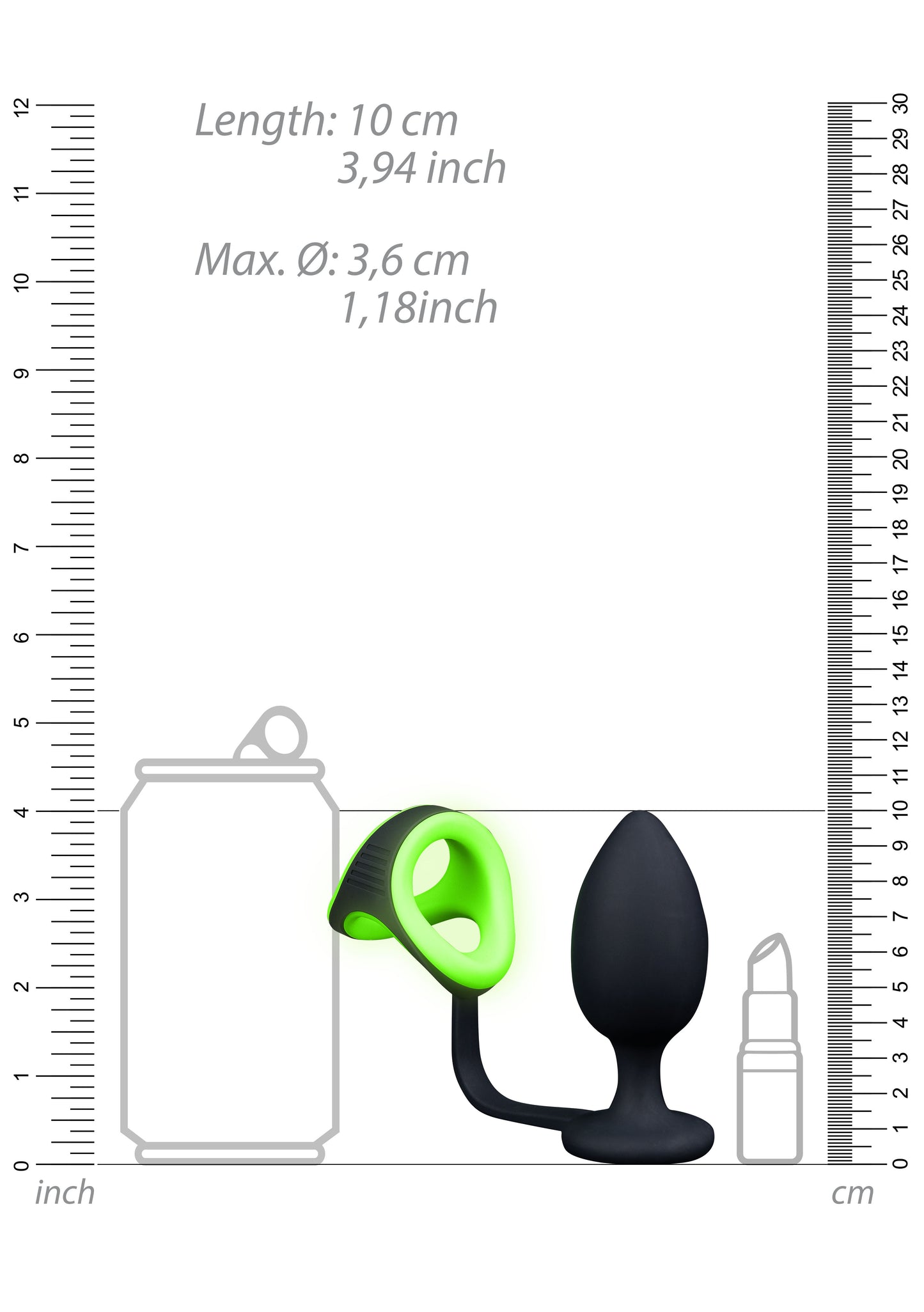 Ouch! Glow in the Dark Butt Plug with Cockring size
