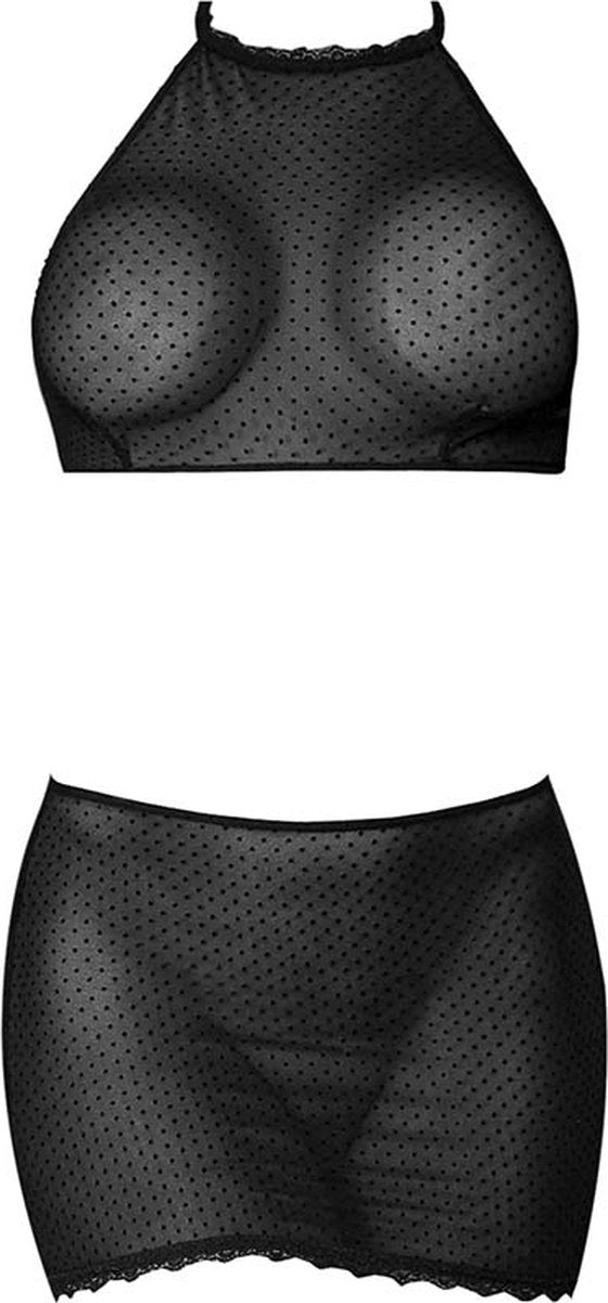 Sexy Time Polka Dot Mesh Halter and Skirt
