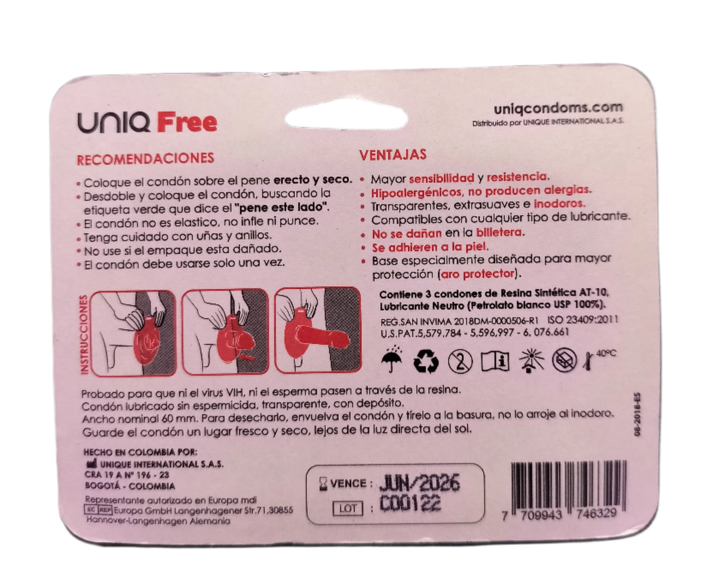 UNIQ Latex Free Condoms 3pk back of box