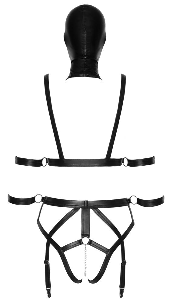 Bad Kitty PU Leather Harness Set With Headmask - Loveangels