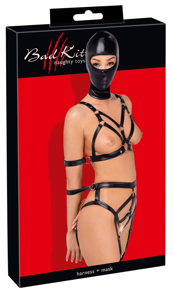 Bad Kitty PU Leather Harness Set With Headmask - Loveangels
